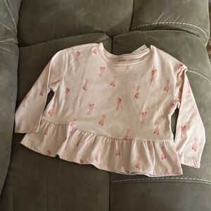 Pink Long Sleeve Ruffle Top with Ballet Print